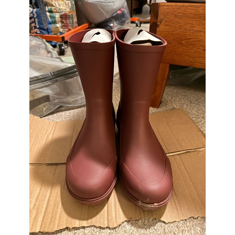 FitFlop WonderWelly Mid Rain Boots W7 — Burgundy, Waterproof Rubber Wellies
